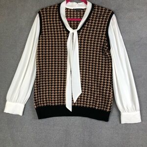 Adrianna Papell Twofer Houndstooth Trim Sweater size M